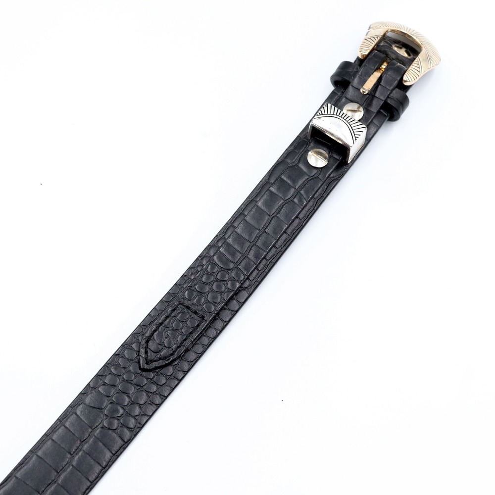 Western Ranger Black Croc Embossed Belt Double Tip Silver Tone Sunburst Buckle - Picture 5 of 12